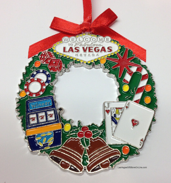 Welcome To Las Vegas Sign Christmas Tree Wreath Hanging Ornament Cards Dice Chip