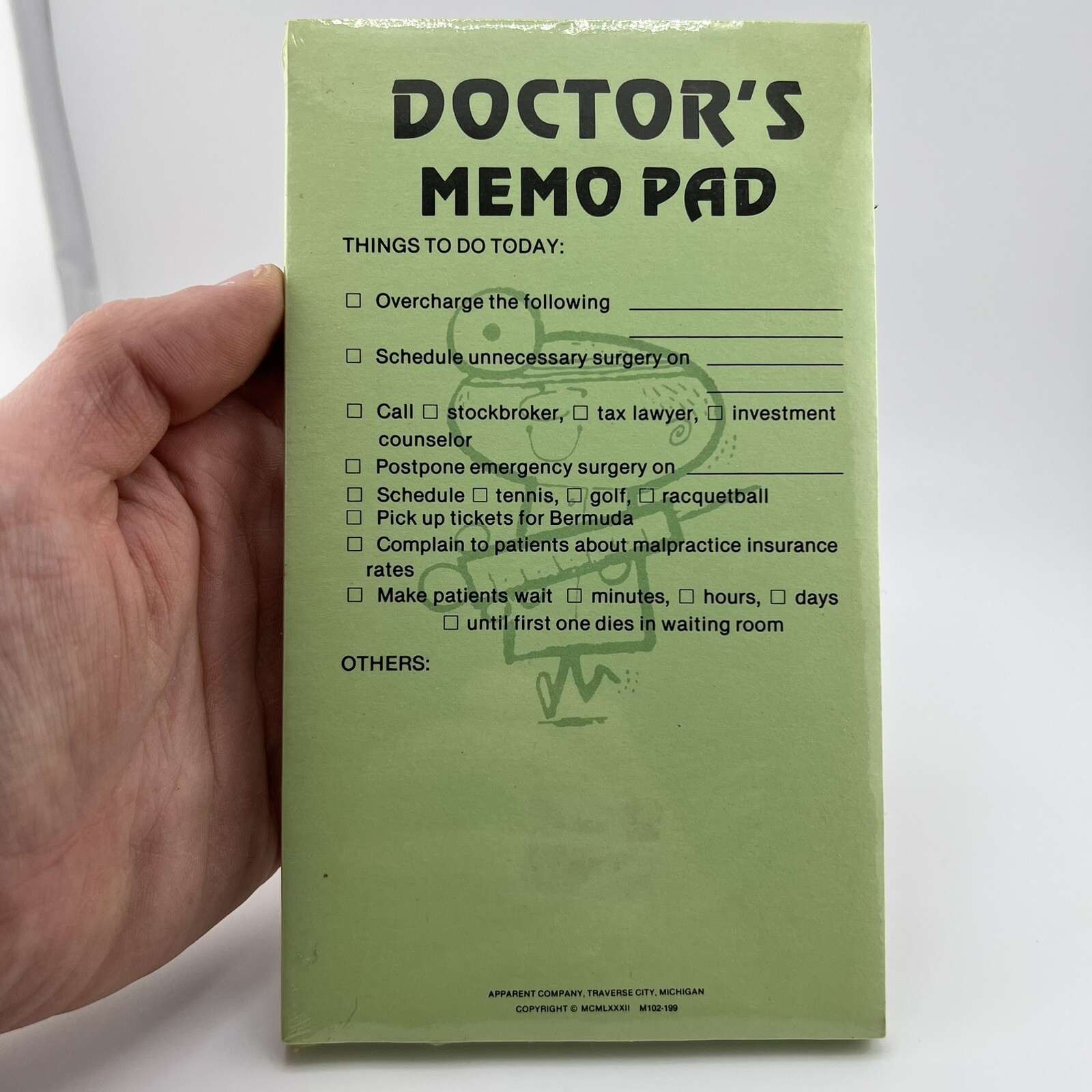 Vtg 1980s Doctors Memo Note Pad Novelty Funny Joke