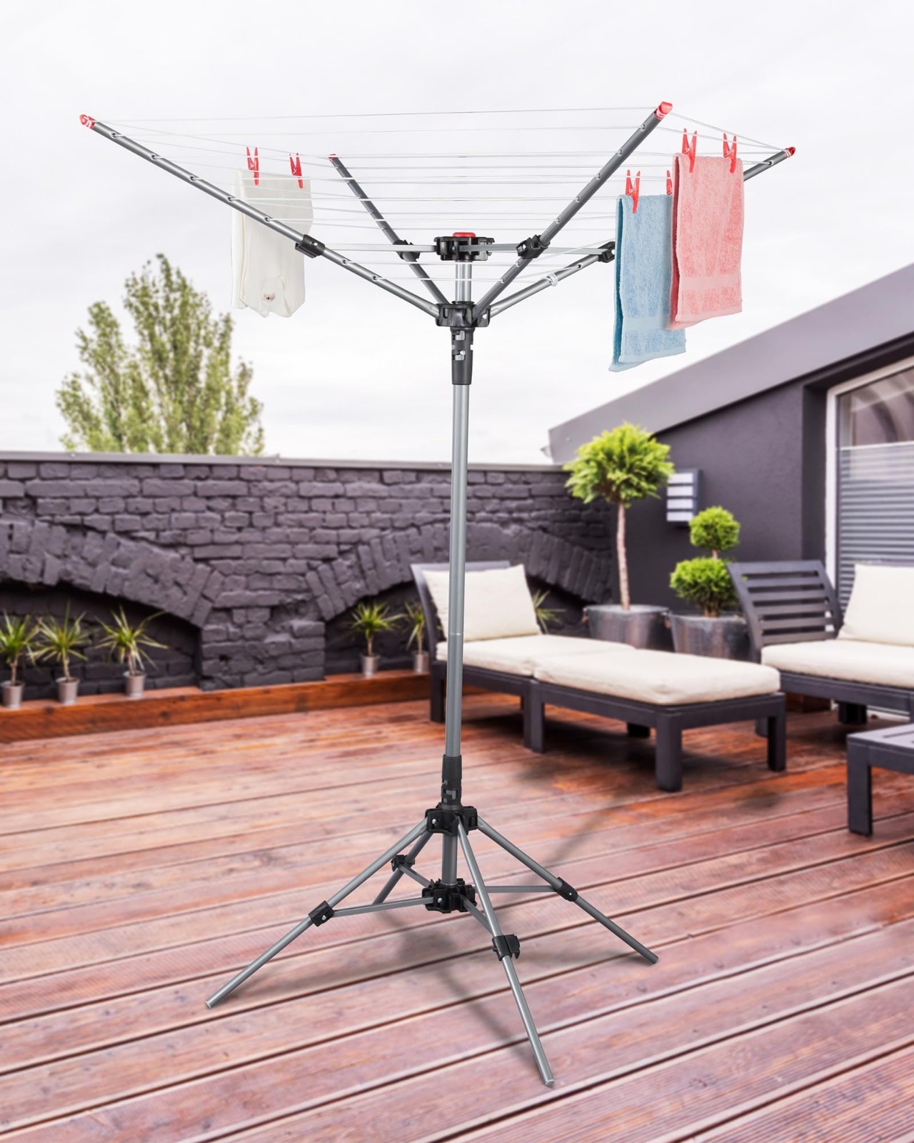 Portable Umbrella Clothes Drying Rack - 8 Lines, 82ft Drying Space, Adjustable H