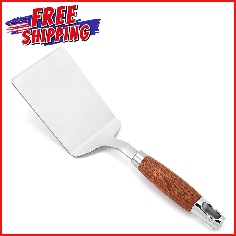 STAINLESS STEEL SPATULA TURNER Heavy-Duty Metal Griddle Flipper Wood Handle NEW