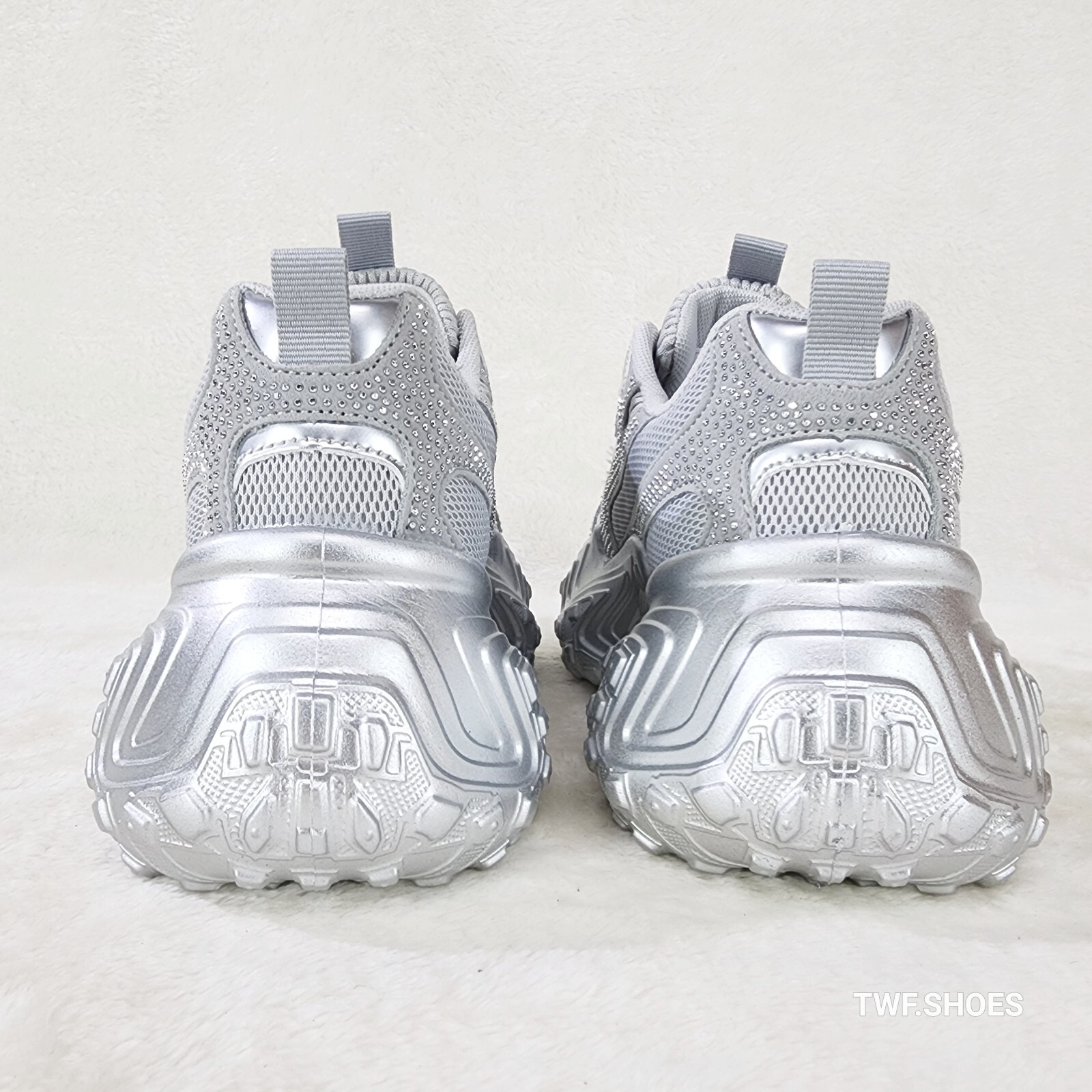 Cush Sparkle Sport Rhinestone Comfy Platform Light Weight Sneakers Silver