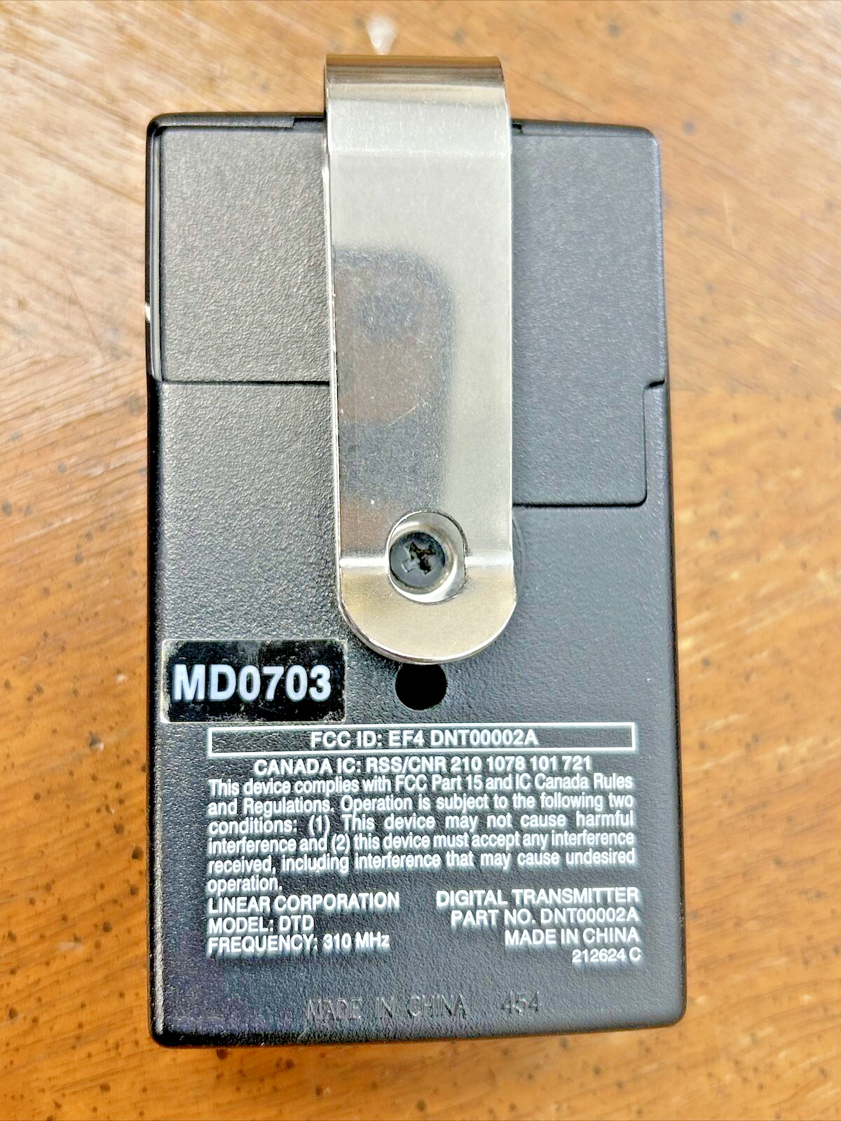 LINEAR DTC - 310MHz Remote 1 Button, MD0703, NICE