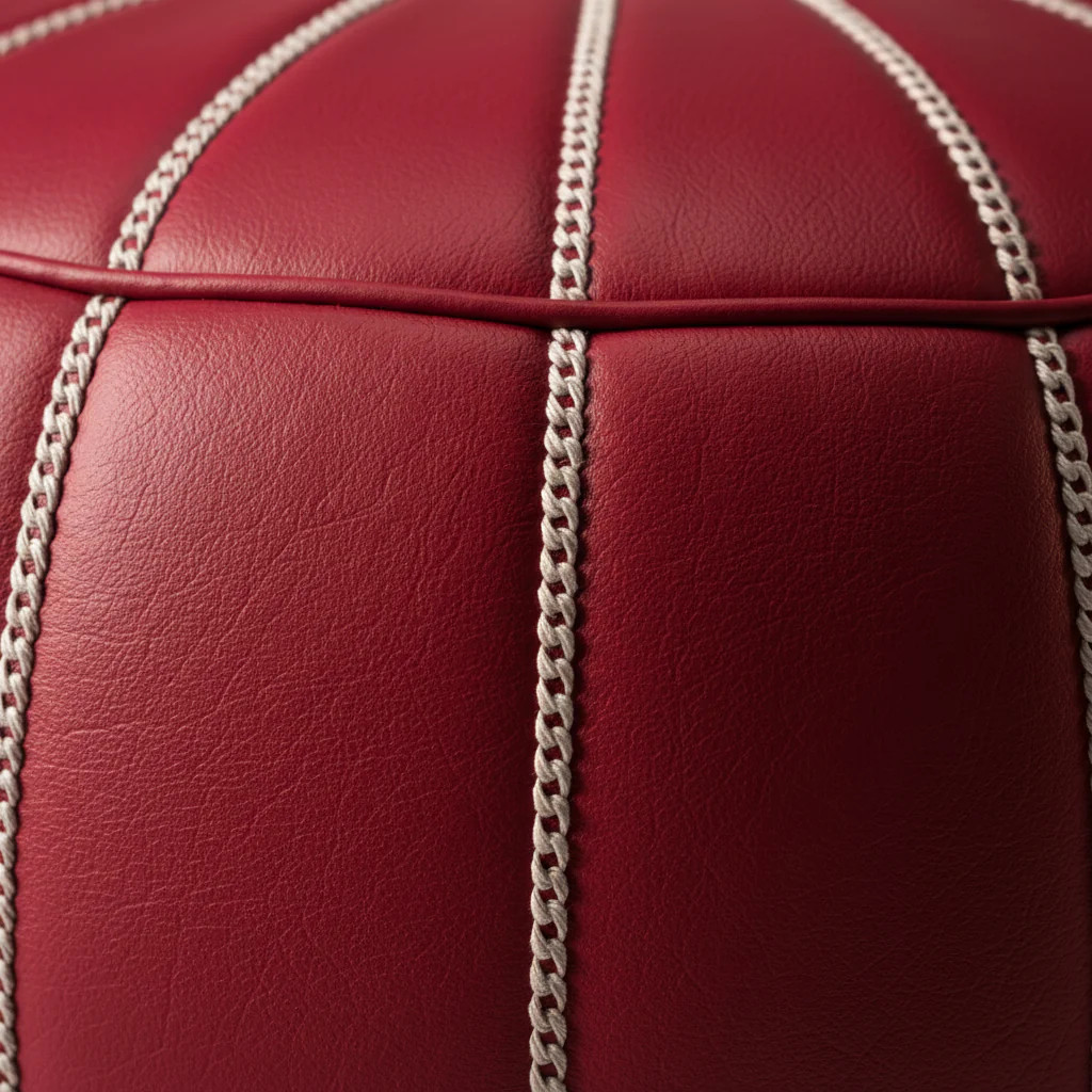 Moroccan Leather Pouf – Knotted Tassel Crown