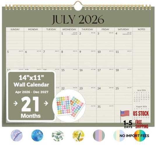 21 11" x 14" Calendar 2026-2027 - Cyan - Apr 2026 to Dec 2027
