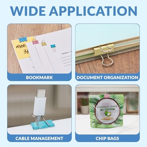 100 Count Binder Clips Assorted Sizes, Paper Binder Clips (0.6inch Multicolor