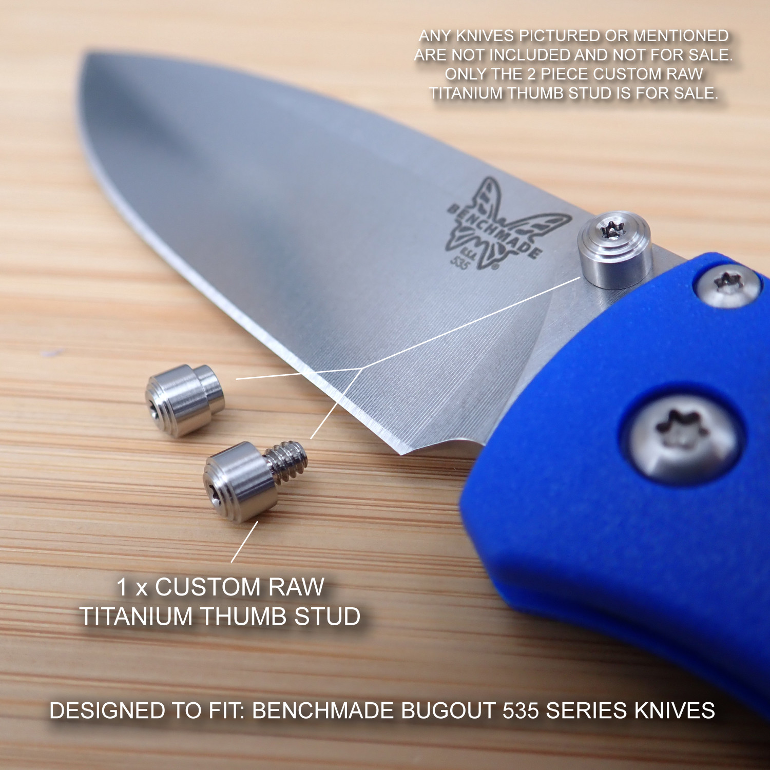 Benchmade 535 535S BUGOUT Knife 2 PC Custom Titanium Thumb Stud Set - RAW