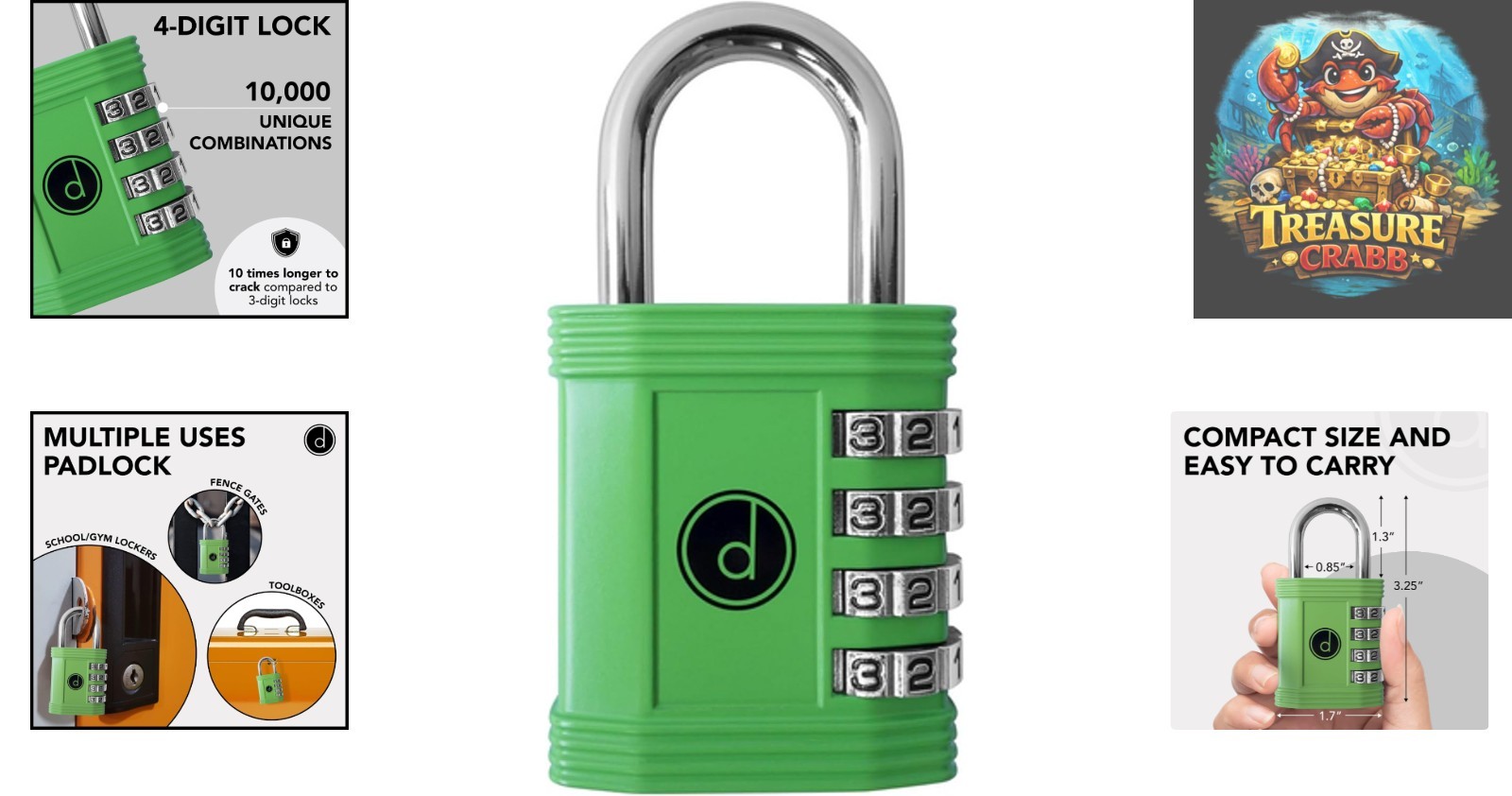 Heavy Duty Weatherproof 4-Digit Combination Lock - Keyless Security in Green
