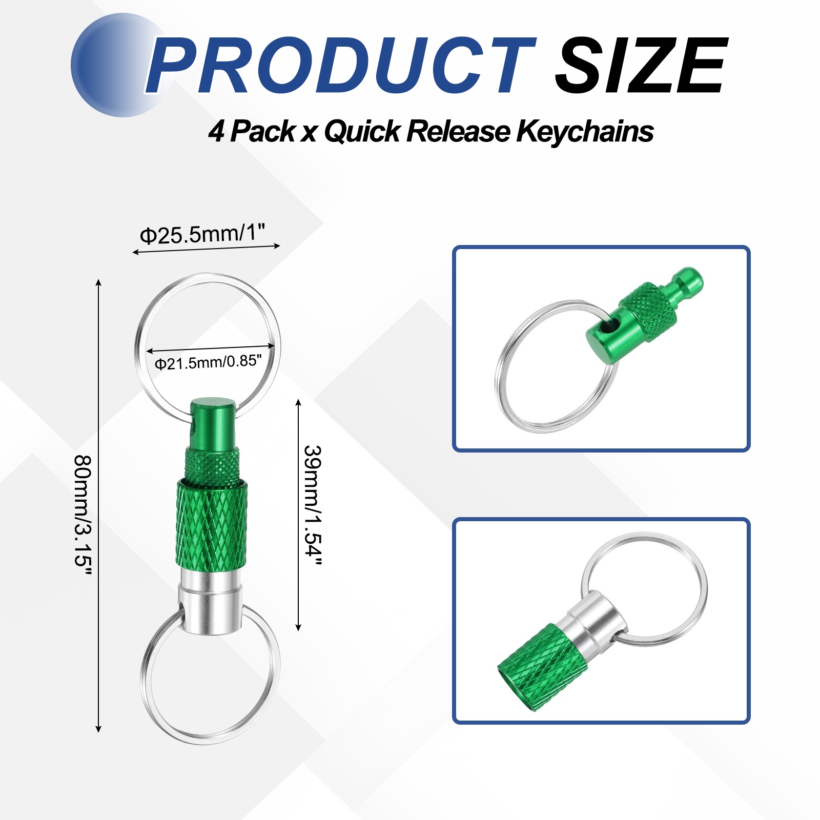 4 Pack Quick Release Keychain Pull Apart Detachable Swivel Keychain, Green