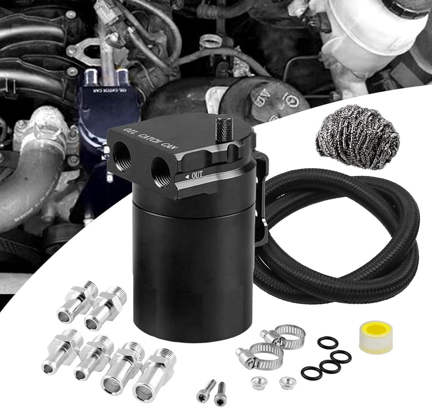 Universal 350ml Oil Catch Can Tank 0046 Aluminum Polish Baffled Reservoir Black