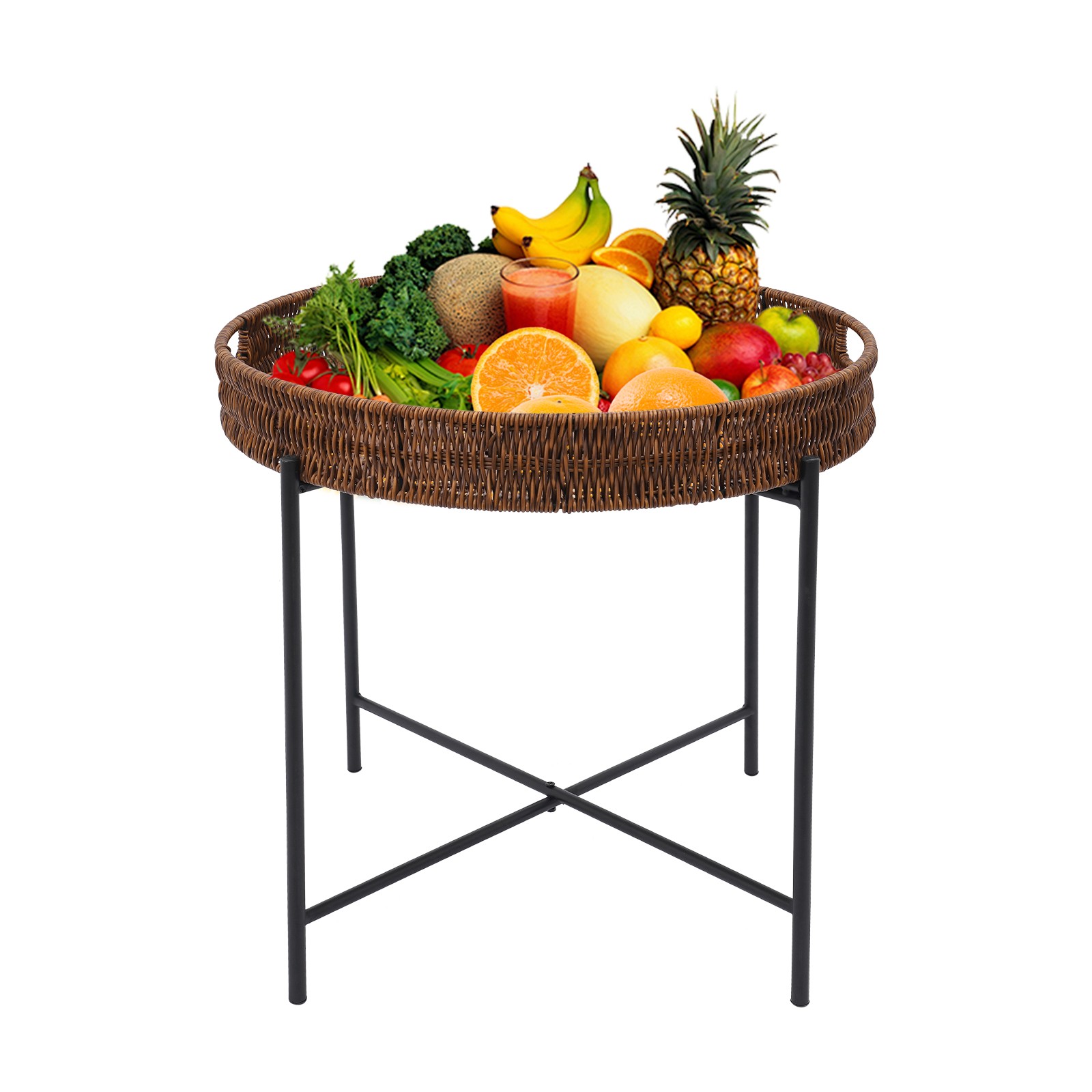 Black, Brown Small Round End Table Indoor Wicker Rattan Side Table,Round Tray