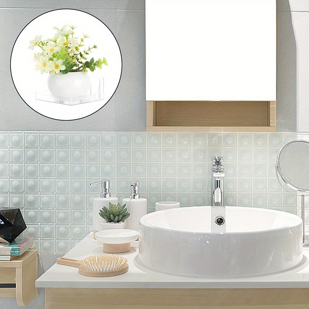 6sets Wall Shelves Transparent Plastic Wall Mounted Display Stands Adhesive