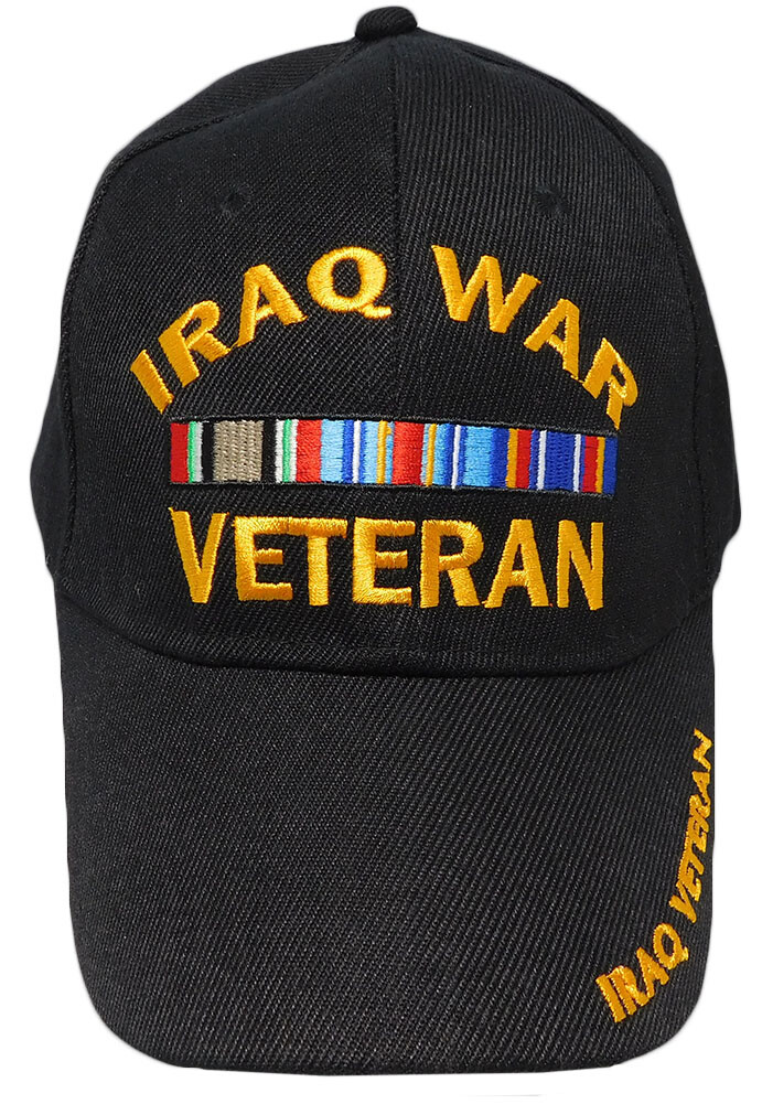 Iraq War Veteran Vet Letters on Bill Ribbon Black Embroidered Cap CAP781A Hat