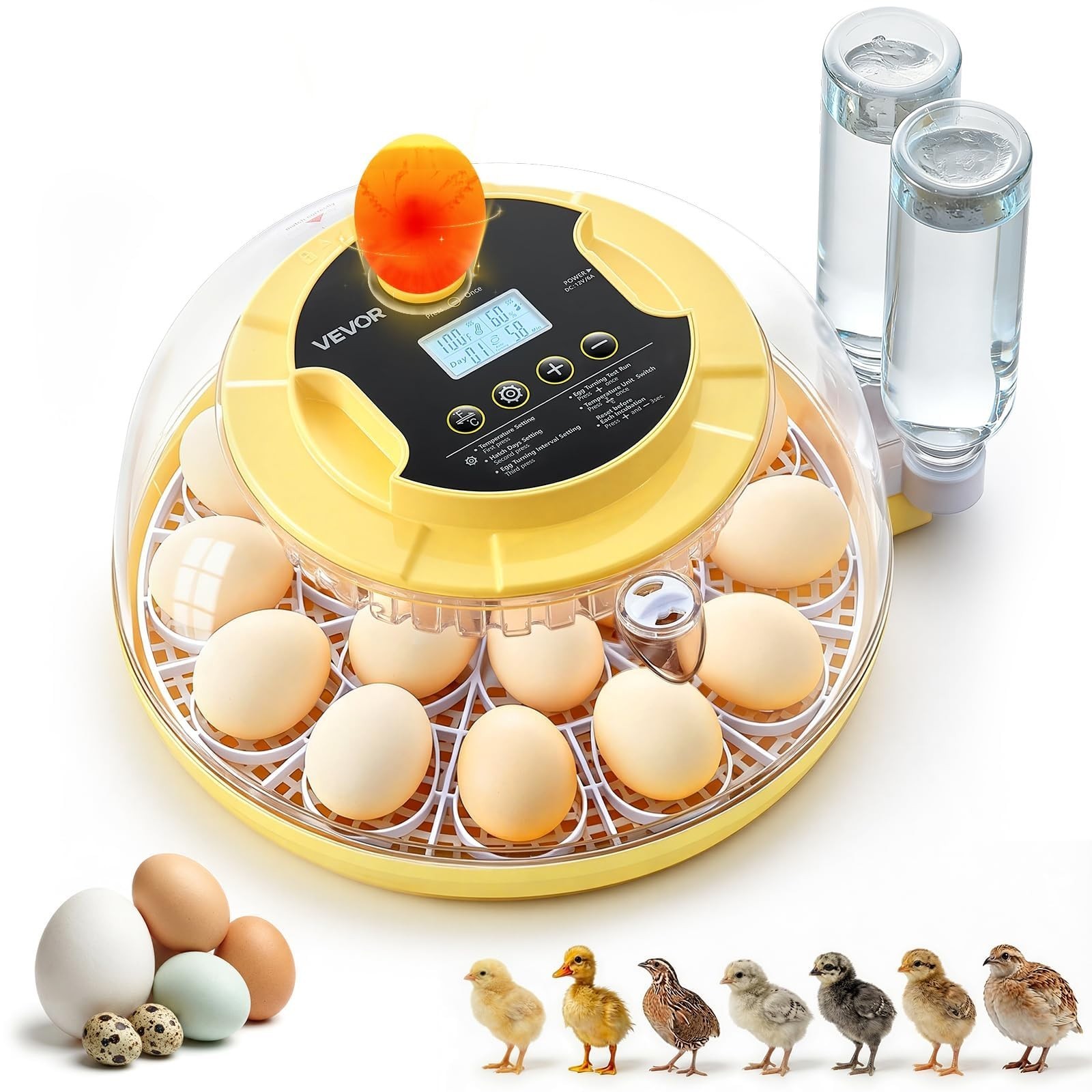 Automatic Egg Incubator with LED Candler, Humidity Control, 18 Eggs Capacity, 36