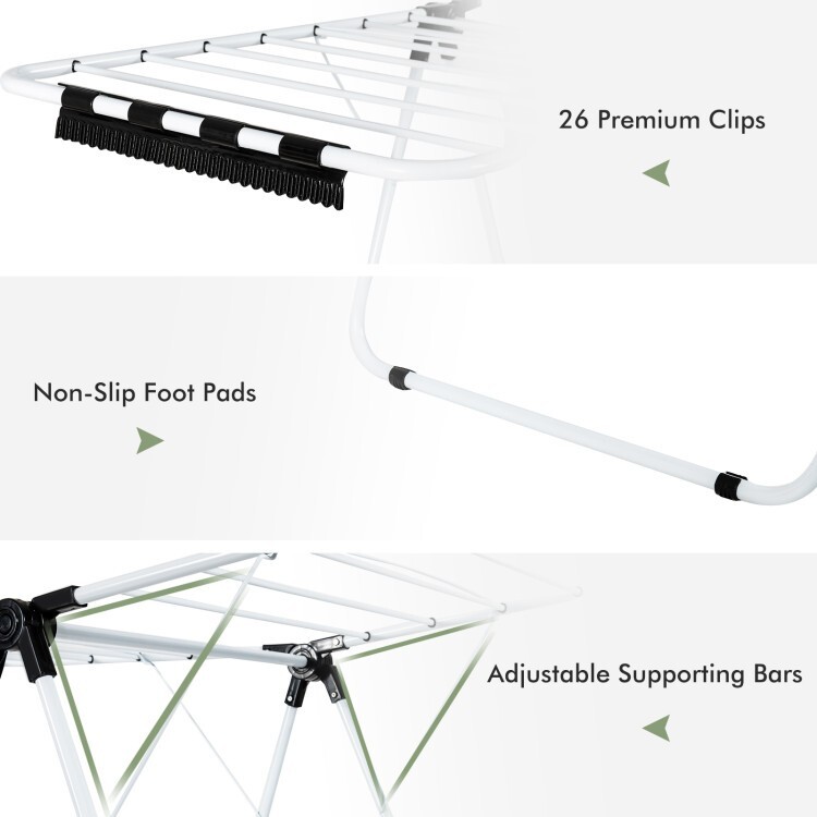 Costway Foldable 2-Level Steel Clothes Drying Rack w/ Height-Adjustable Gullwing