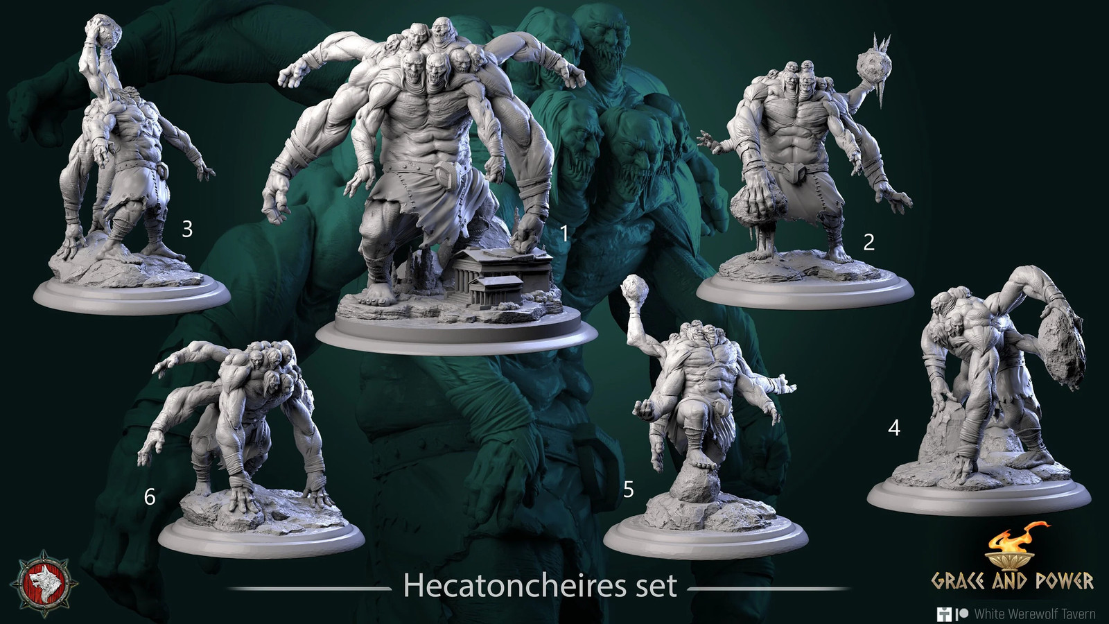 Hecatoncheires Set (Set of 6) - 28mm Heroic Grace - Resin Tabletop Miniatures