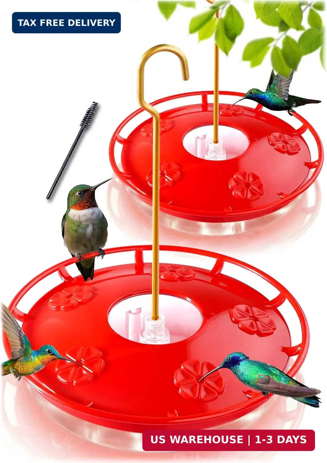Hummingbird Feeders for Outdoors, 2 Pack 16 oz Leak-Proof Dish-Style Hu