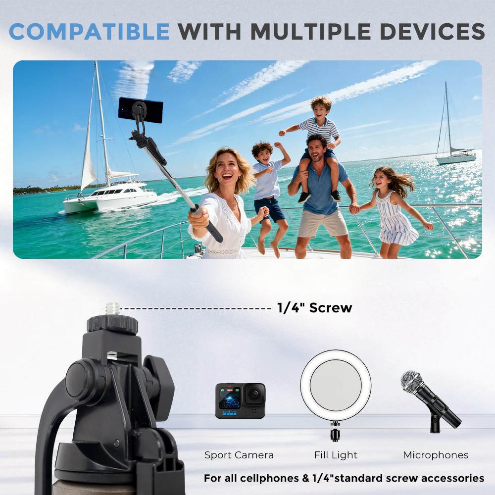 67in Magnetic Phone Tripod & Selfie Stick Extendable w/Remote for iPhone/Android