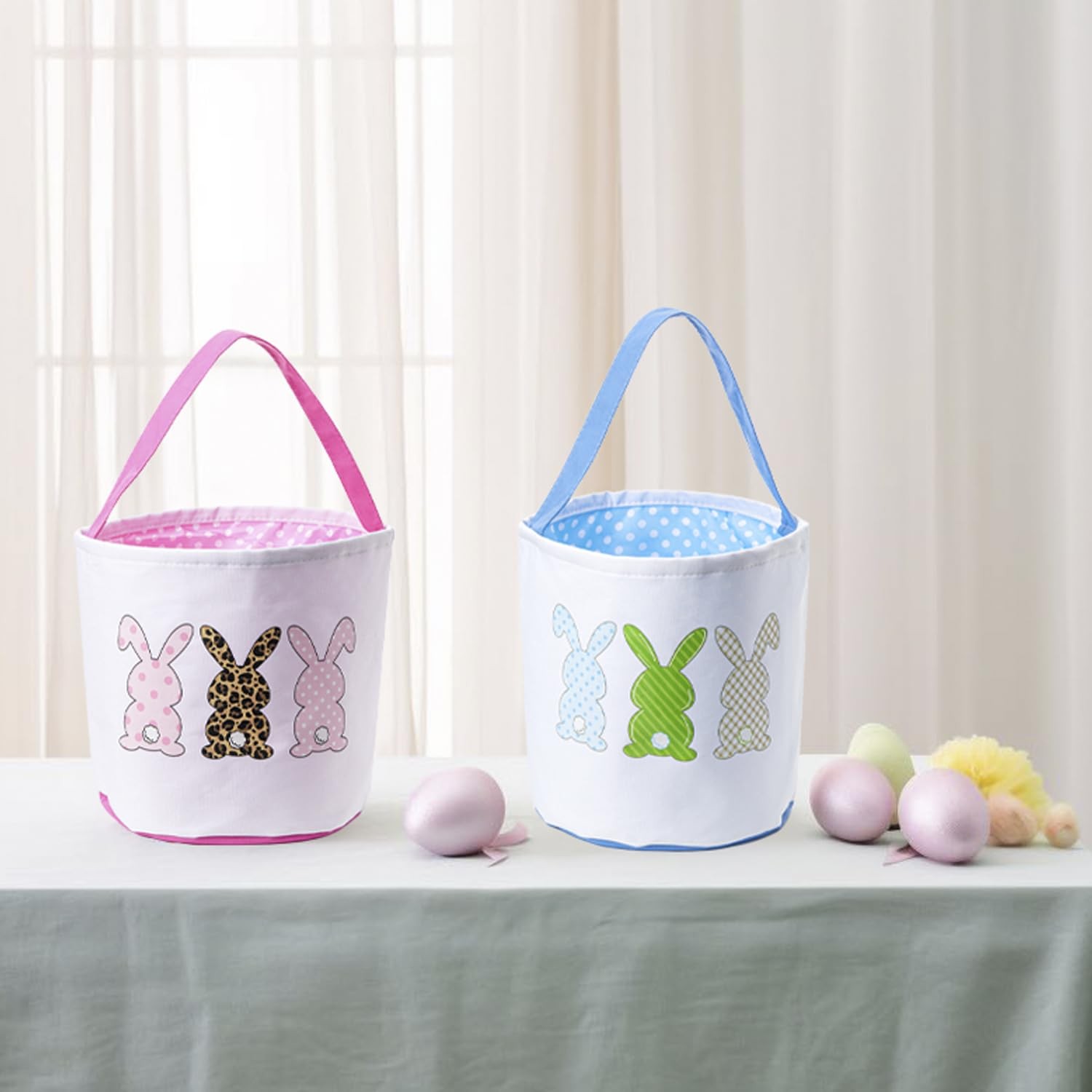 Ouksma Canvas Easter Basket Easter Bucket for Egg Hunts Easter Eggs Easter gi...