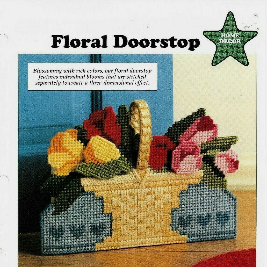 NEW FLORAL DOORSTOP BASKET HOME DECOR PLASTIC CANVAS PATTERN INSTRUCTIONS
