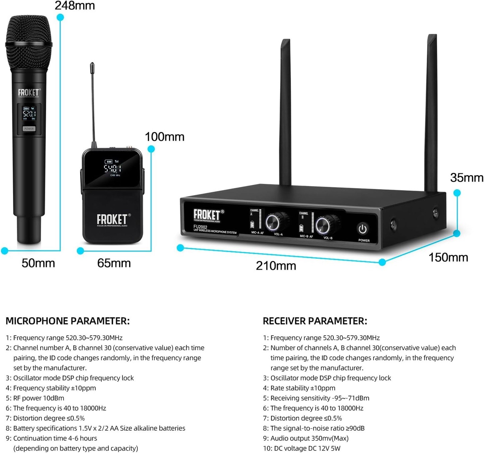 Handheld Wireless Microphone System - 260ft Range
