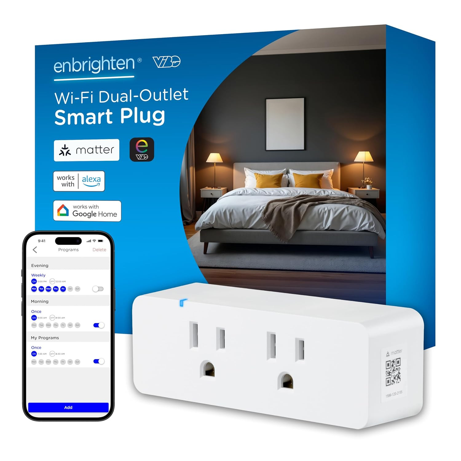 Matter Indoor Smart Plug, 2 Grounded Outlets, White | Matter Compatible, Indoor