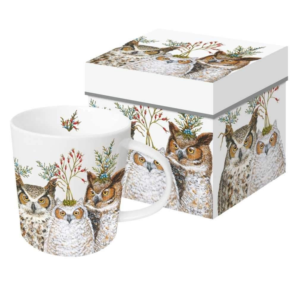 Holiday Hoot Owls - Bone China Mug 13.5 oz with Gift Box - Paperproducts Design