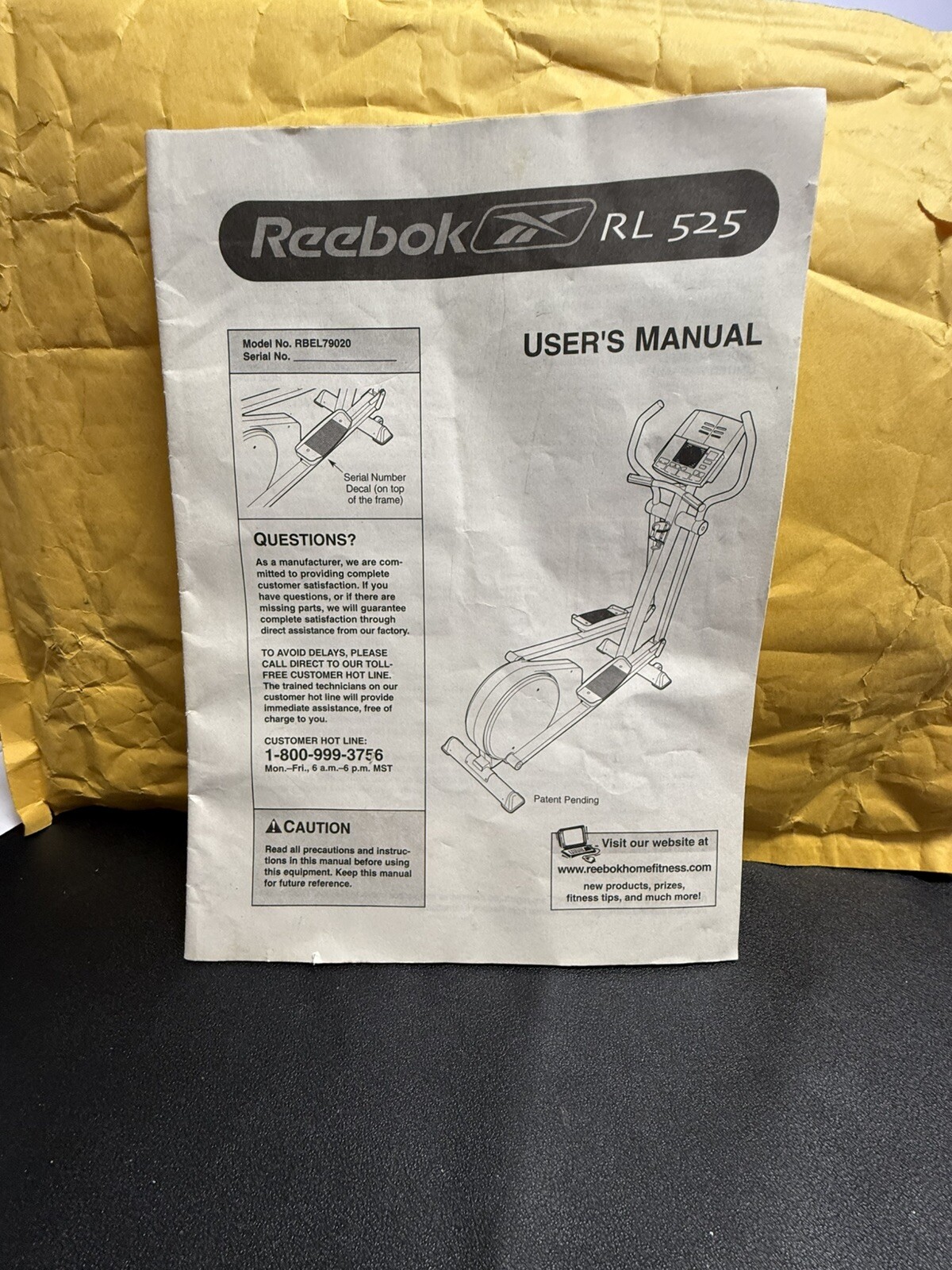 Reebok Elliptical Machine RL 525 - User Owners Manual ONLY