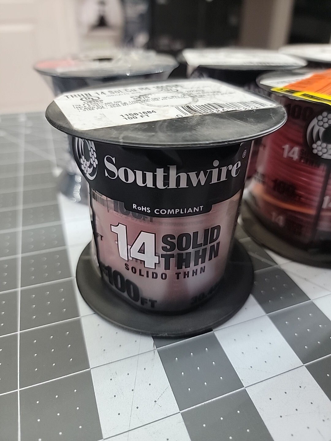 [1] Southwire THHN 14 Gauge Solid Wire, 100' per Roll, Red