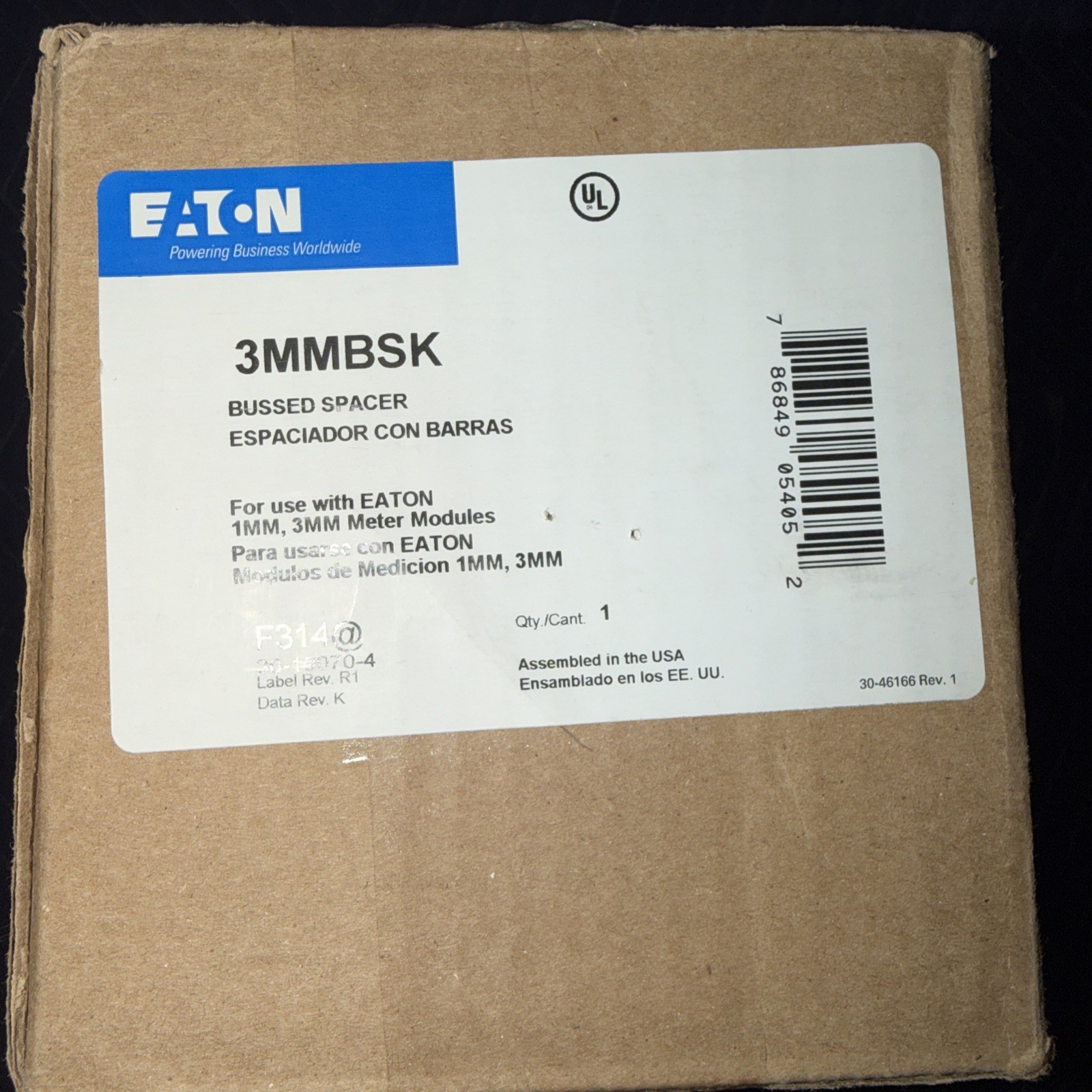Eaton 3MMBSK Bussed Spacer For Multi Meter Stacks 1200A Brand New In Box