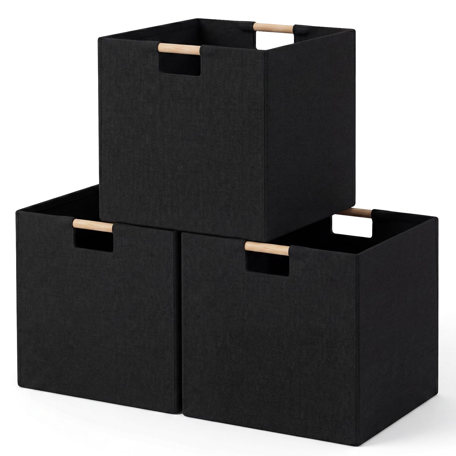 3 Pack Fabric Storage Bins for Closet Shelves, Rectangle Wardrobe Organizer w...