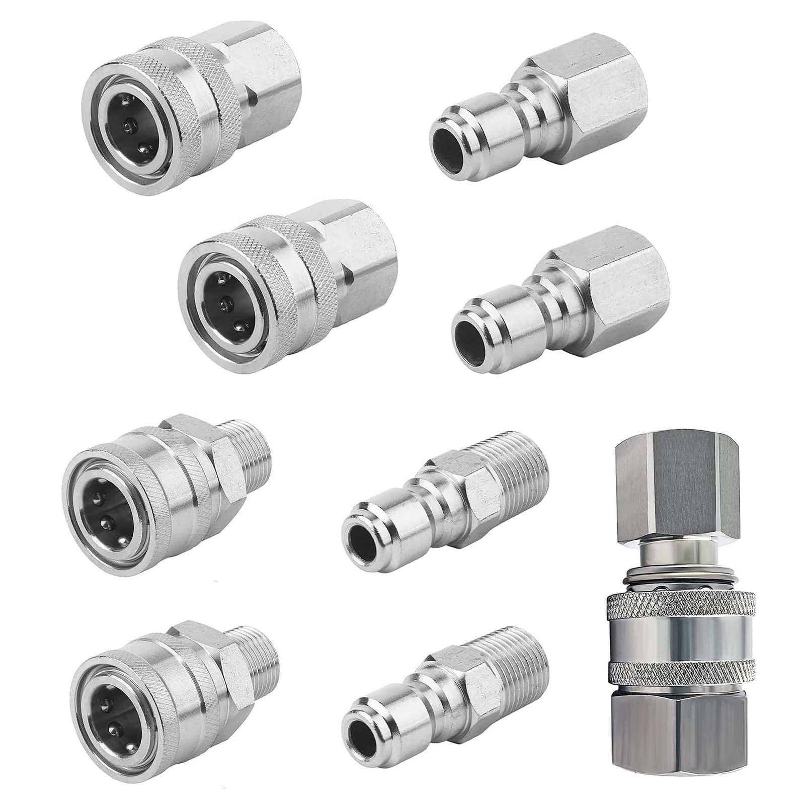 FKKWUOT 3/8 Quick Connect Fittings Pressure Washer Kit Stainless Steel Adapter F