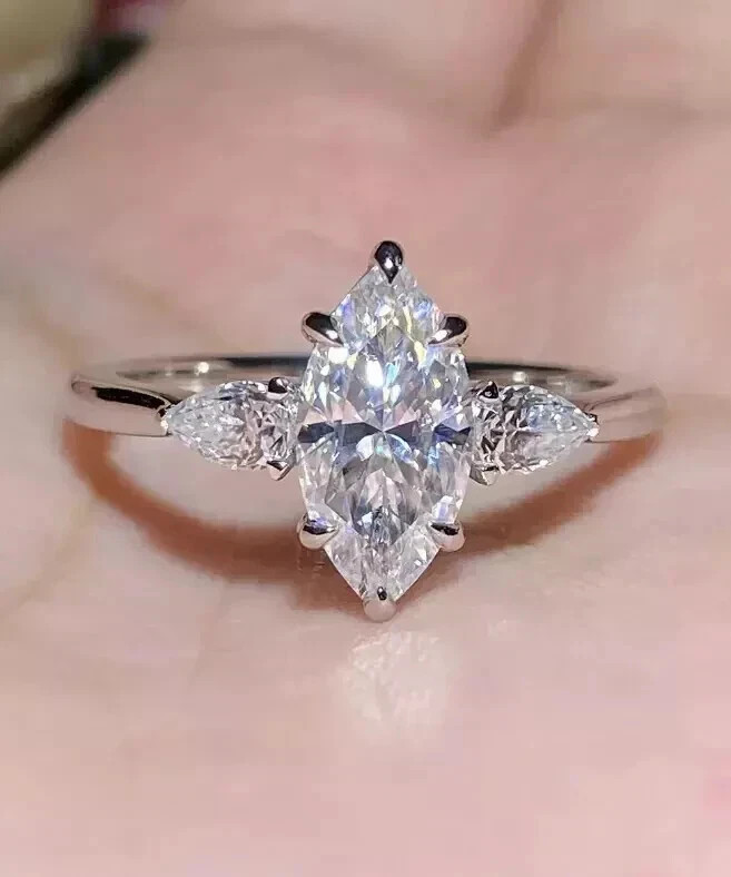 Prong Setting 2.90 Ct Moissanite Marquise Cut Engagement Wedding Ring