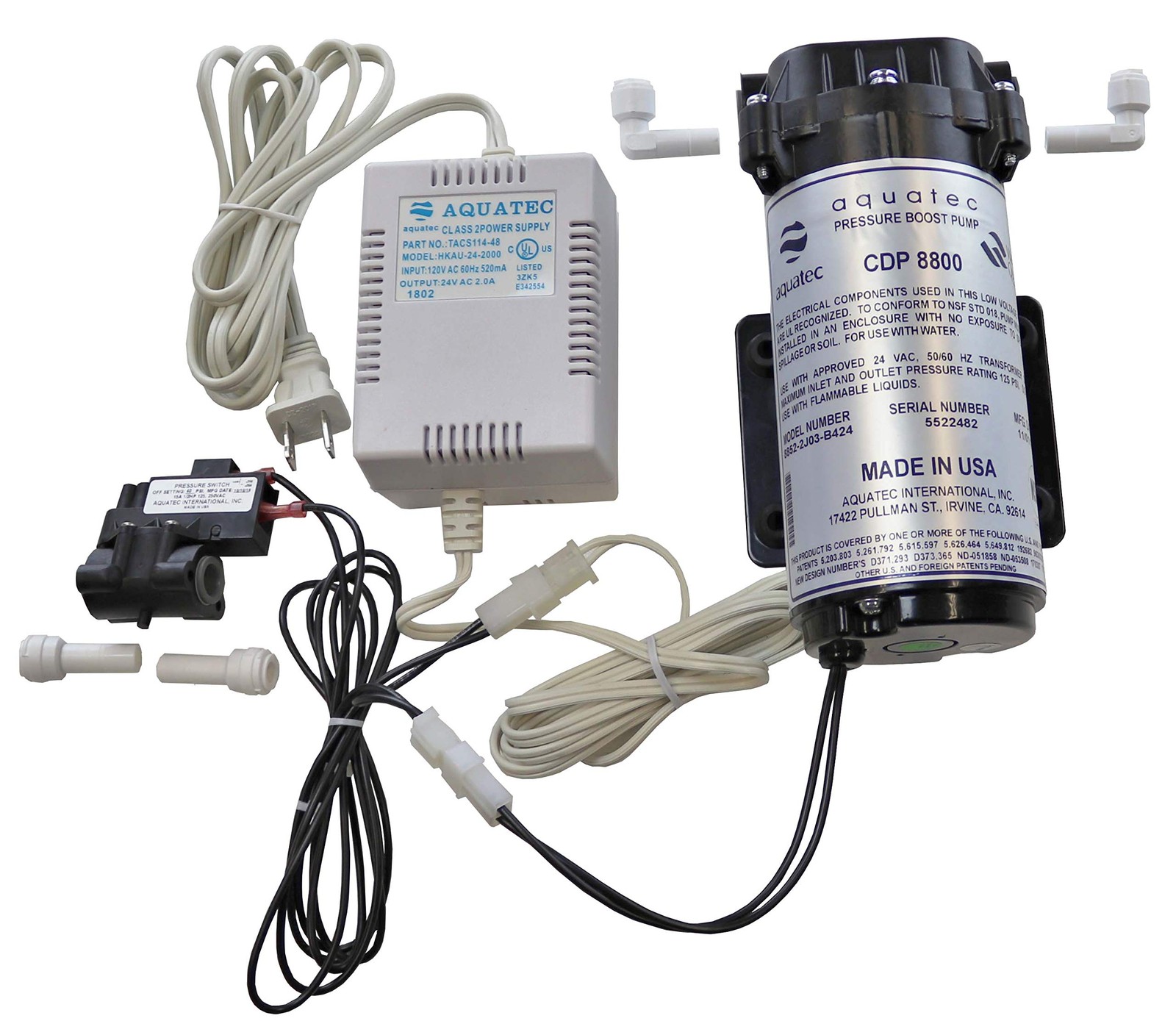 Booster Pump Kit for up to 200 GPD RO Reverse Osmosis System 8852-2J03-B424