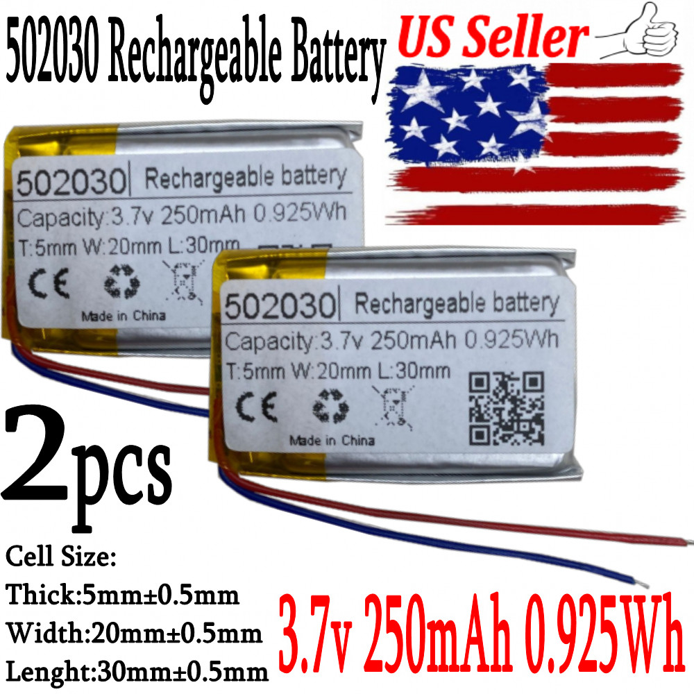 2pcs 502030 250mAh Rechargeable Battery for Handlinght  GPS Bluetooth Headset