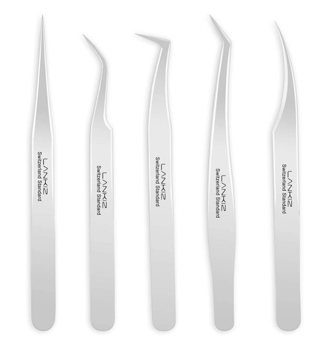 LANKIZ Eyelash Extension Tweezers Set 5 PCS for Volume Lash Extensions Stainless