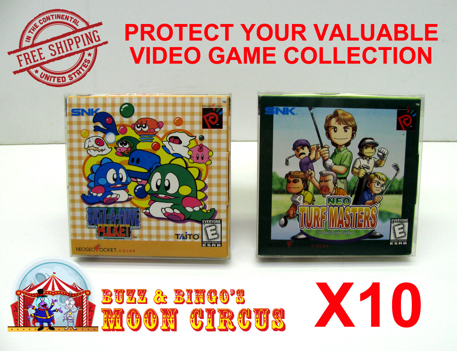 10X NEO GEO POCKET / COLOR CIB GAME - CLEAR PLASTIC PROTECTIVE BOX PROTECTORS