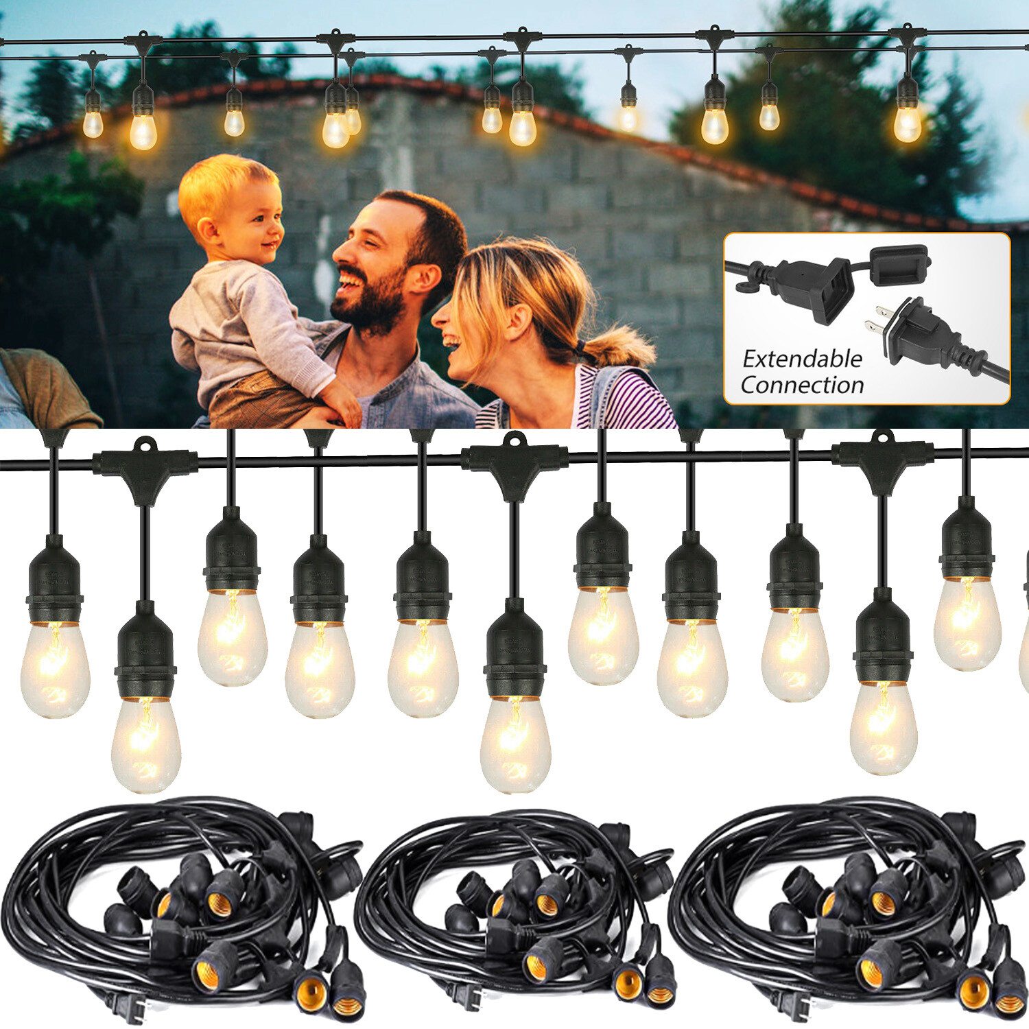 48/96/144FT Commercial Globe Bulbs Outdoor Waterproof Patio Hanging String Light