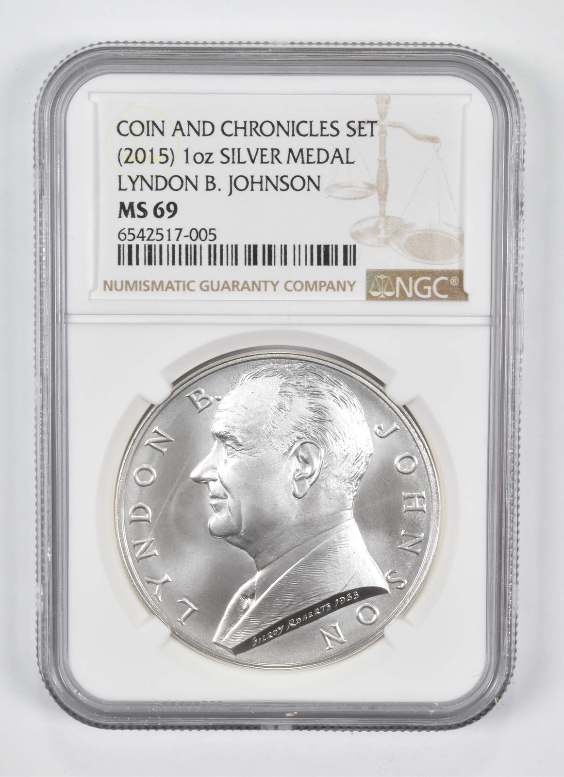 (2015) 1 oz Silver Medal Lyndon B Johnson Coin and Chronicles MS69 NGC