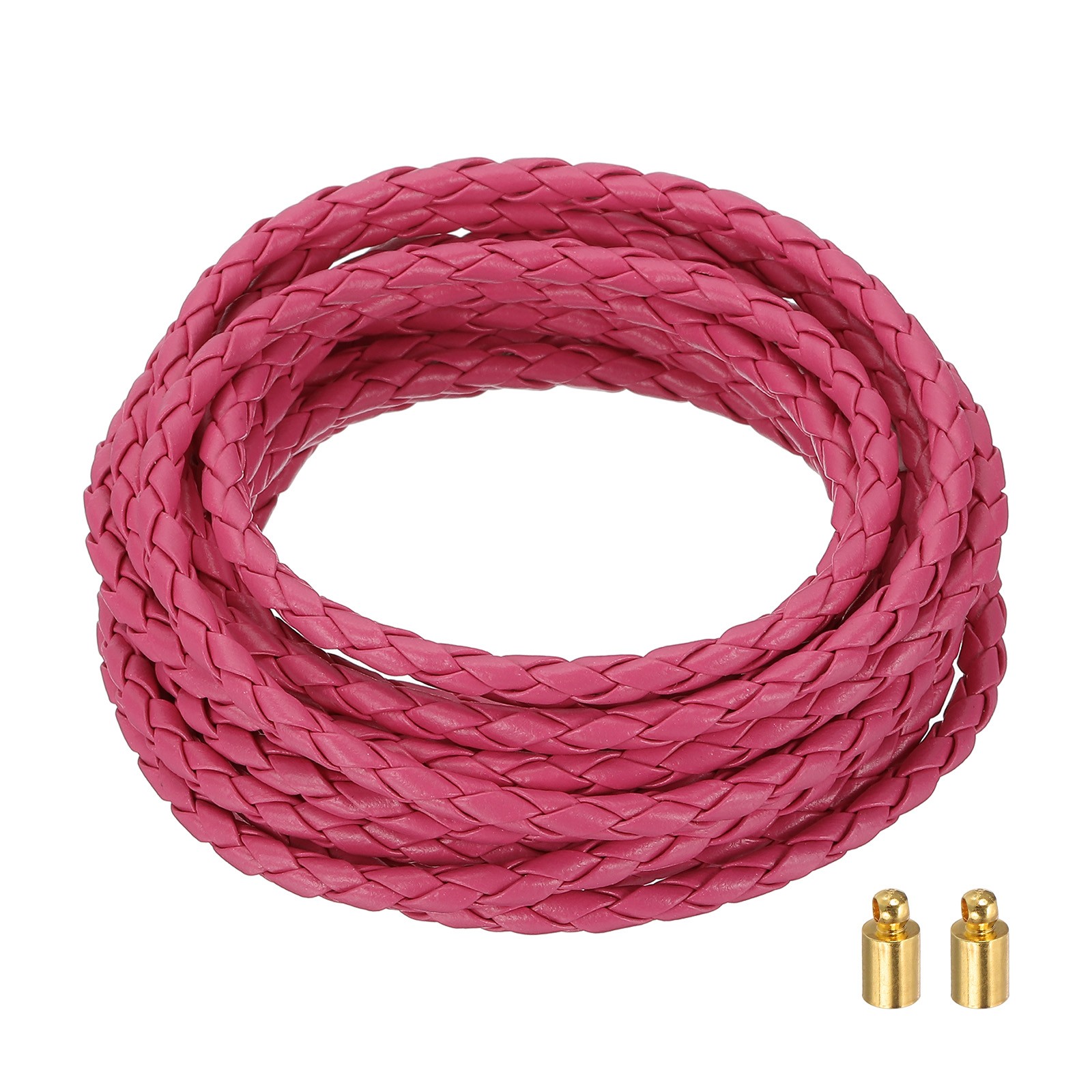 Braided Leather Cords, 3.3 Yard Strap with Cord Lock, 4mm Dia, Rose Red