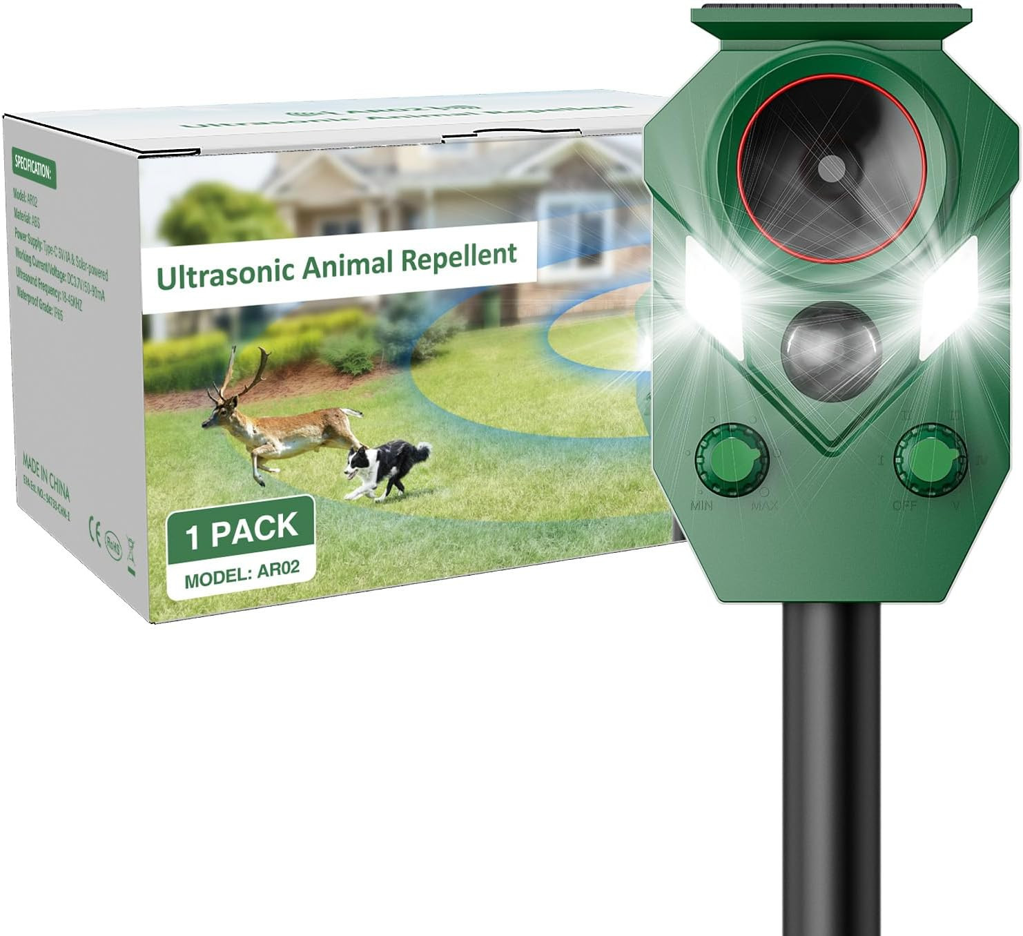 Solar Ultrasonic Animal Repeller Outdoor – Motion Sensor Activated Cat & Dog Det