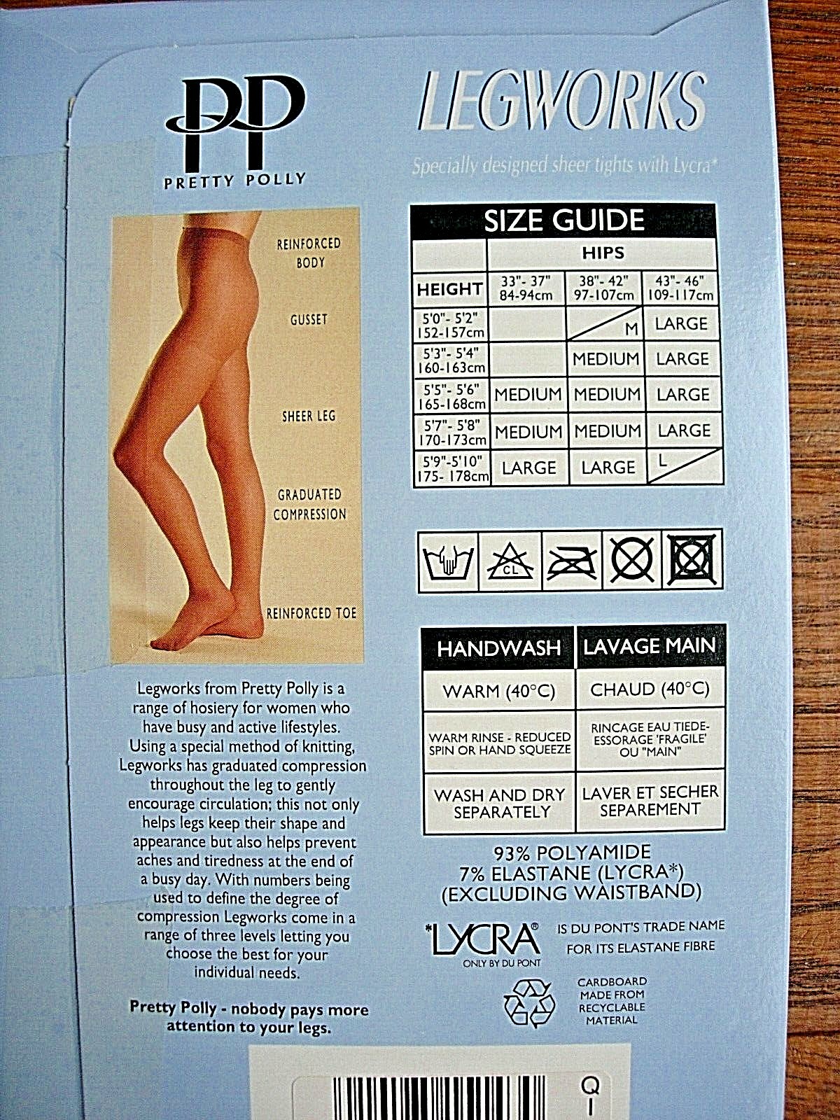 x2 "New" Vintage Pairs Pretty Polly Legworks - Level 2 Tights - Large - Smoke