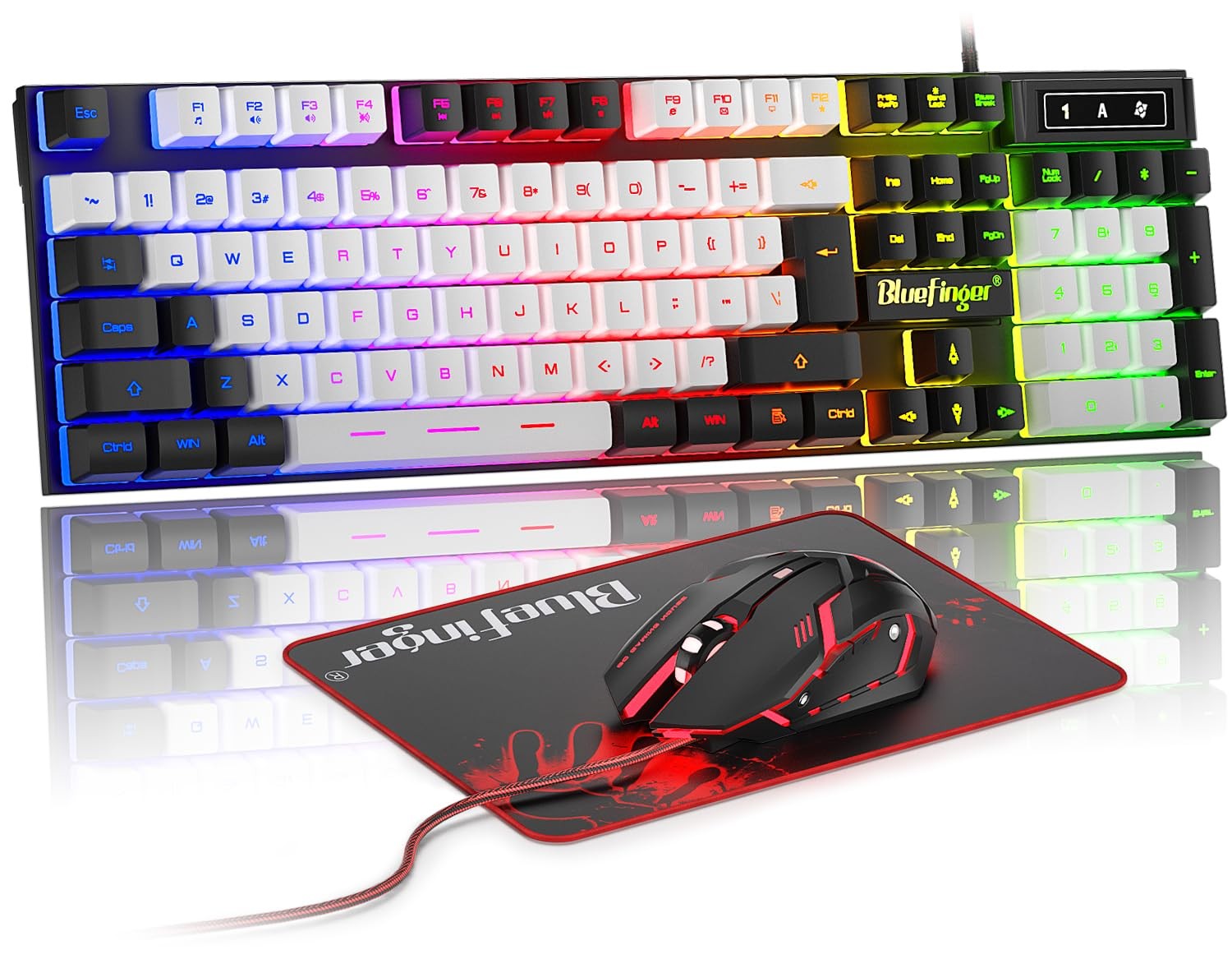 RGB Gaming Keyboard And Backlit Mouse Combo USB Wired LED Set Black  White