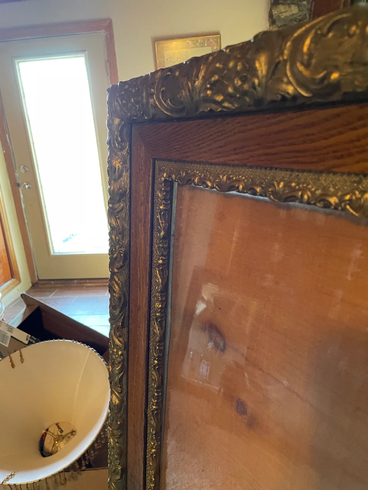 Vintage Ornate Empty Wood Frame with Glass Wood and Gilt Picture Frame Glass