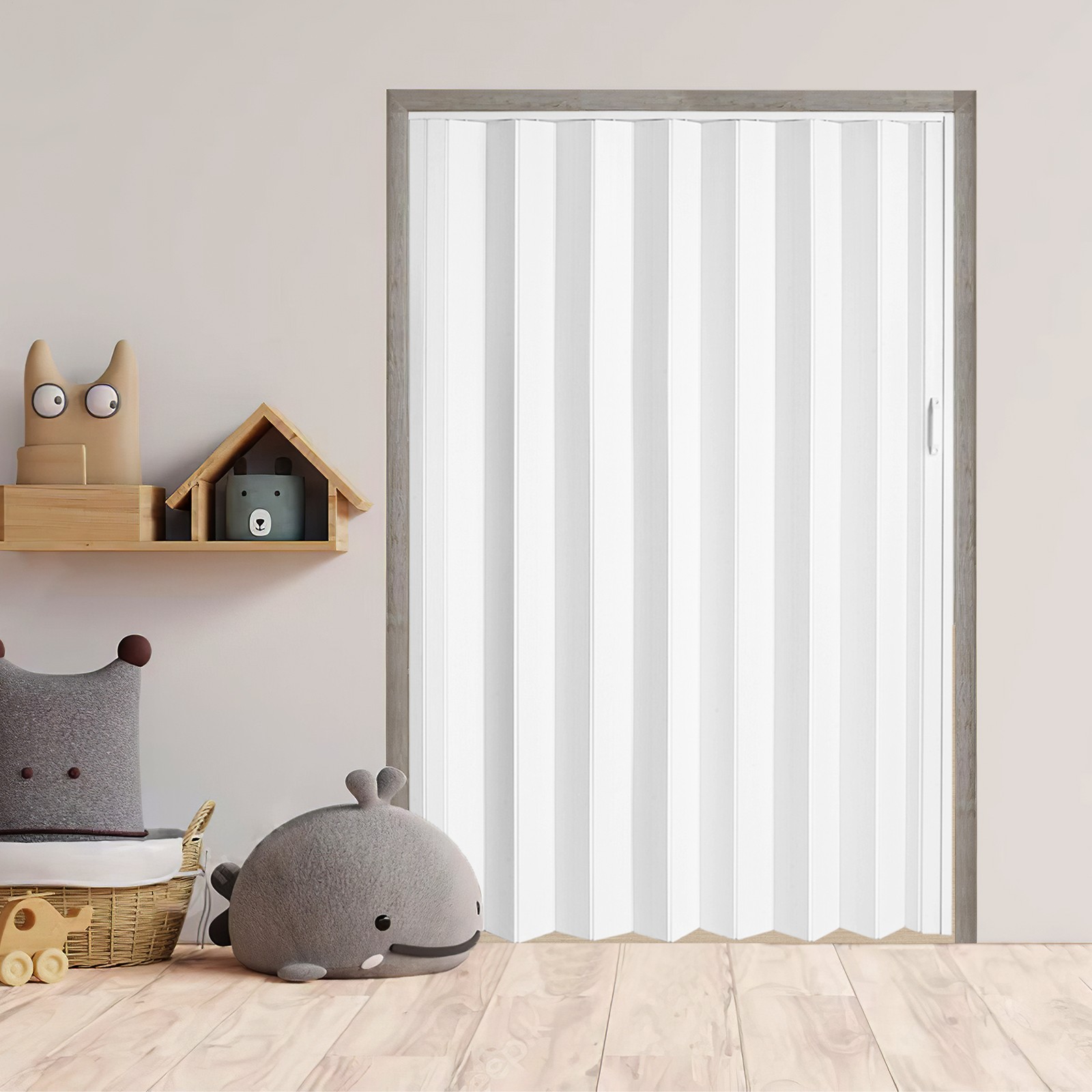 White Interior Folding PVC Accordion Door,Include Door and Hardware,Handle,Latch