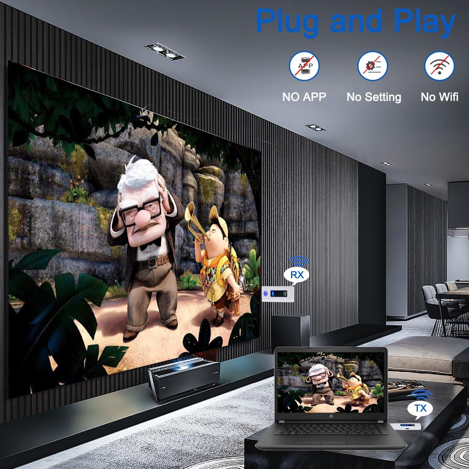 HDMI Wireless Screen Projector 50M Video Transmitter Receiver Same Screen white