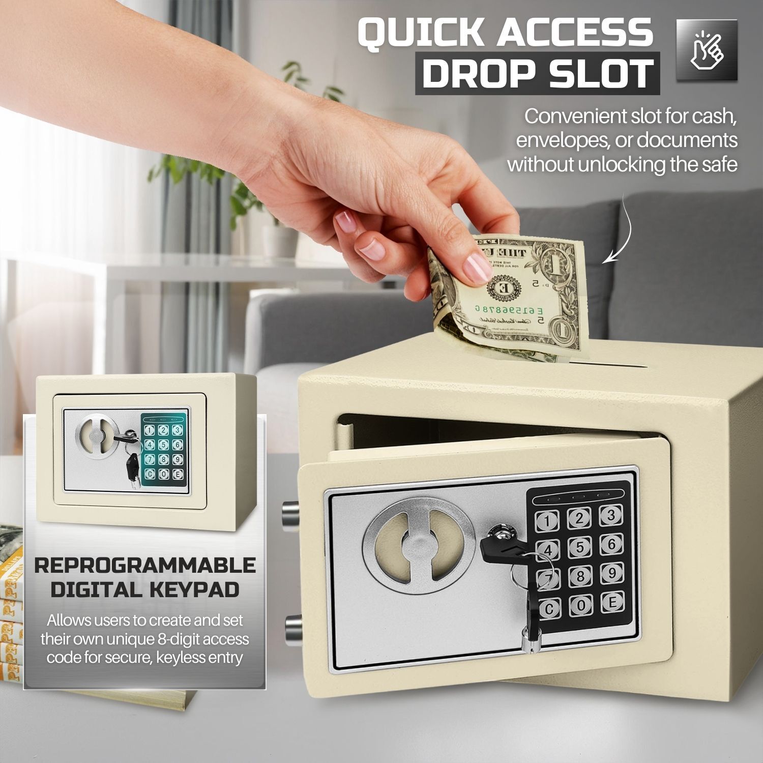 Electronic Depository Safe Box Drop Slot Opening Keypad Combination Lock White