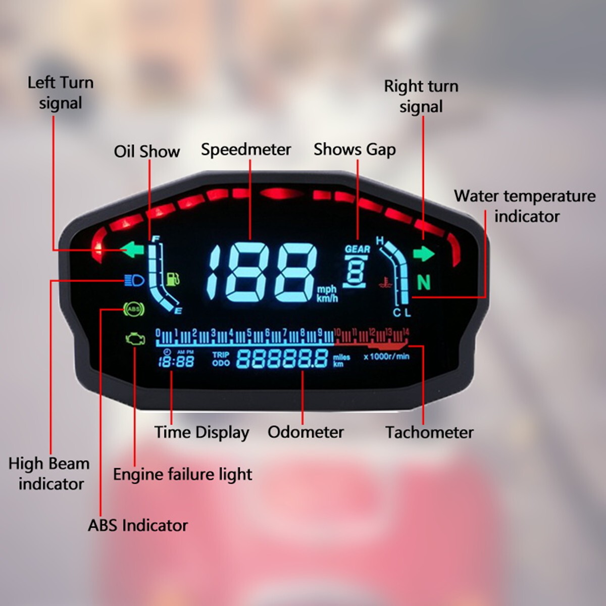LED LCD Speedometer Digital Odometer Backlight Odometer Motorcycle Parts Durable