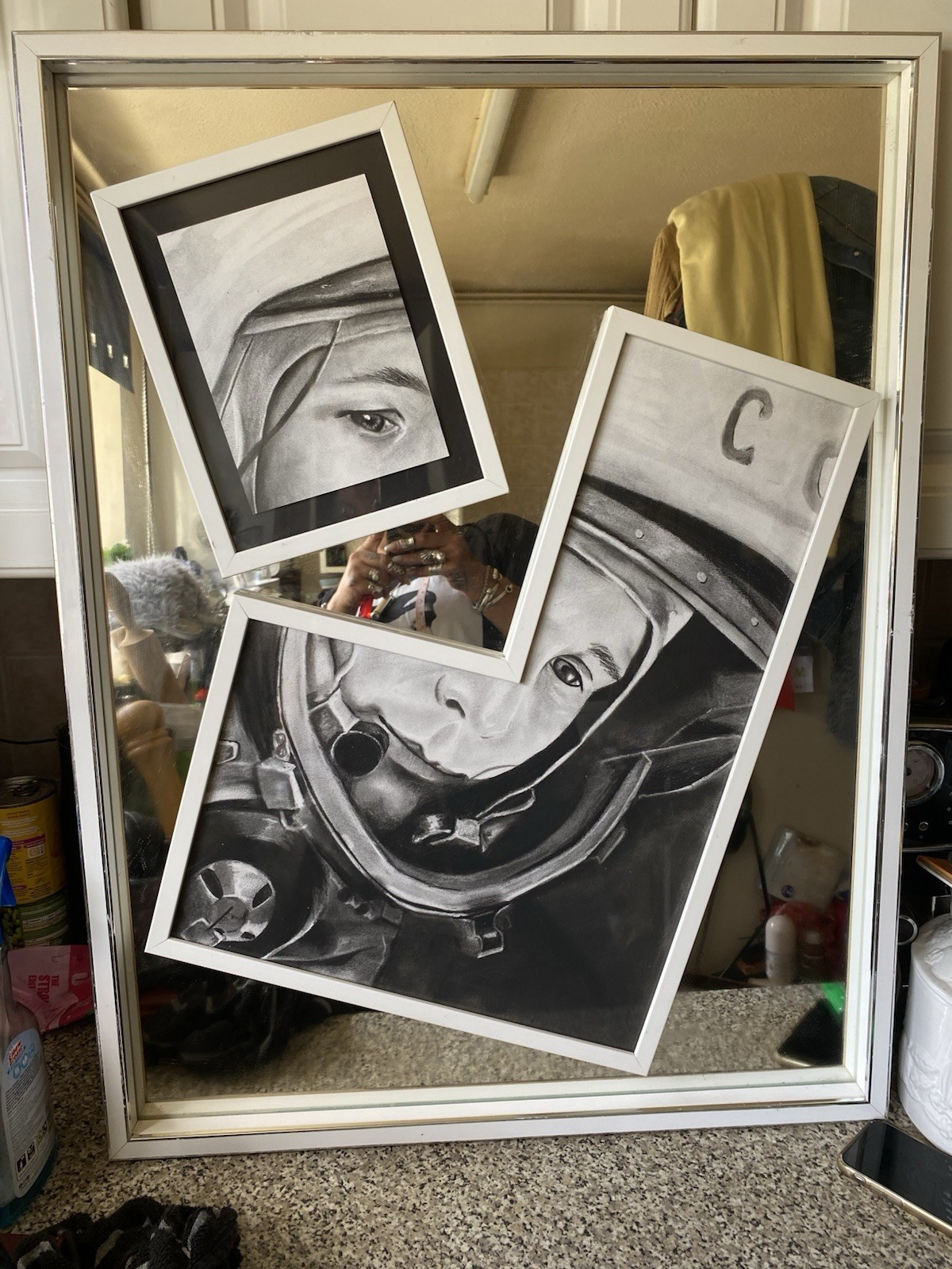 Extremely Rare Large Vintage Astronaut Yuri Gagarin Art Mirror One Of A Kind