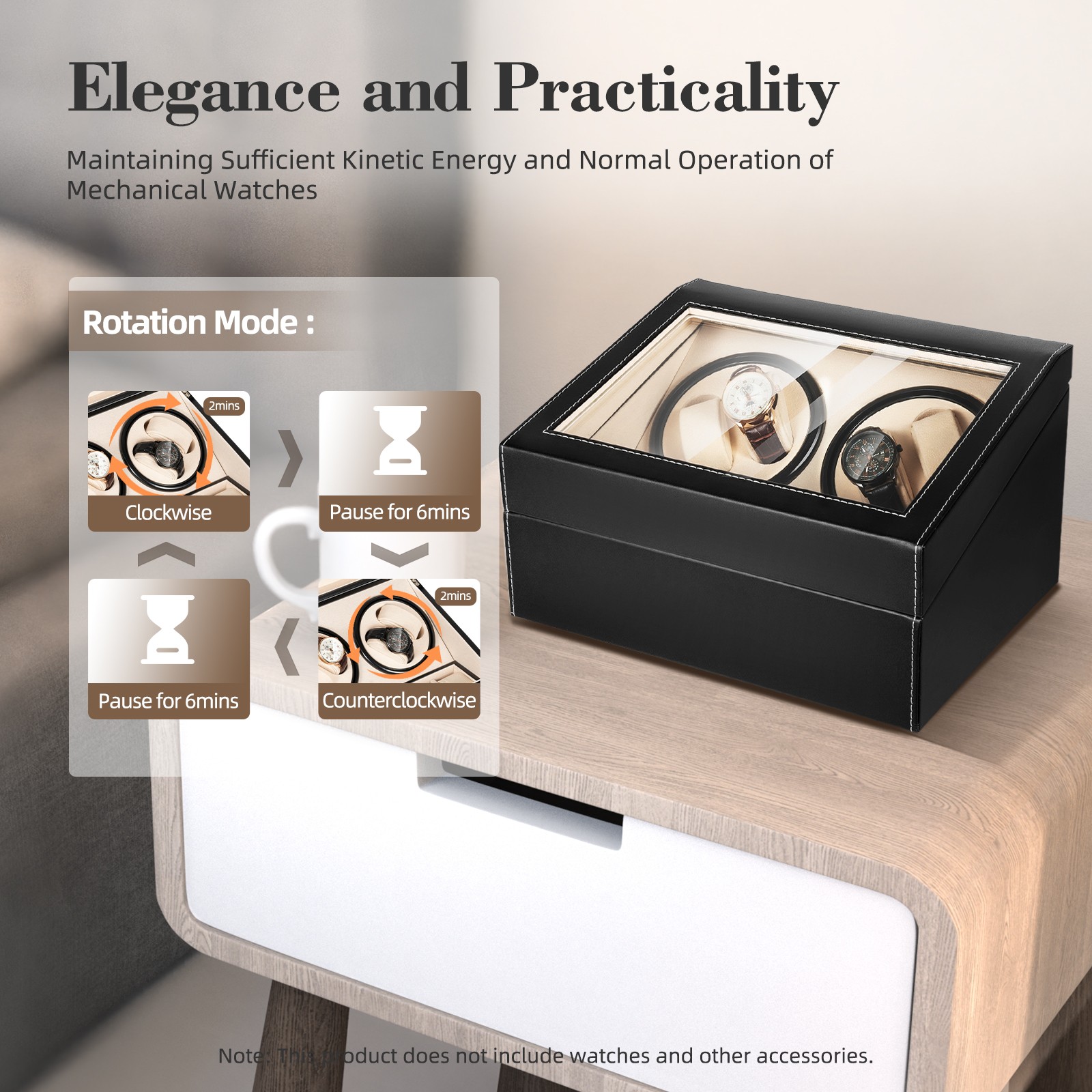 4+6 Automatic Rotation Watch Winder Leather Storage Case Display Box For Gift US