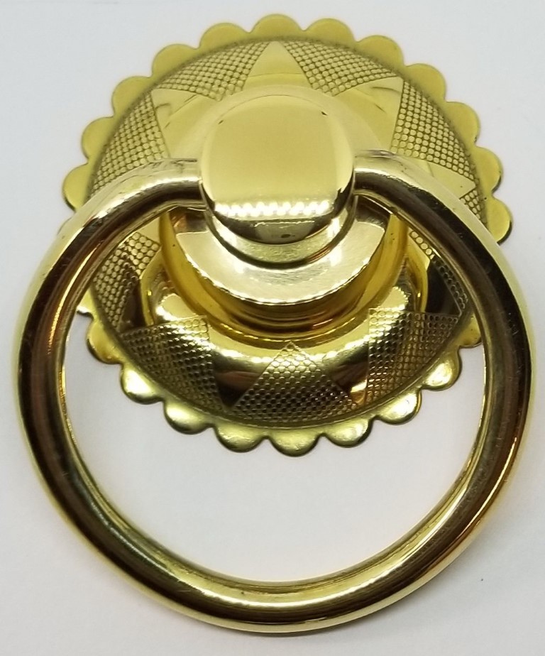SMALL Eastlake Victorian Style BRASS Plated Single Post Ring Pull Knob Bail door